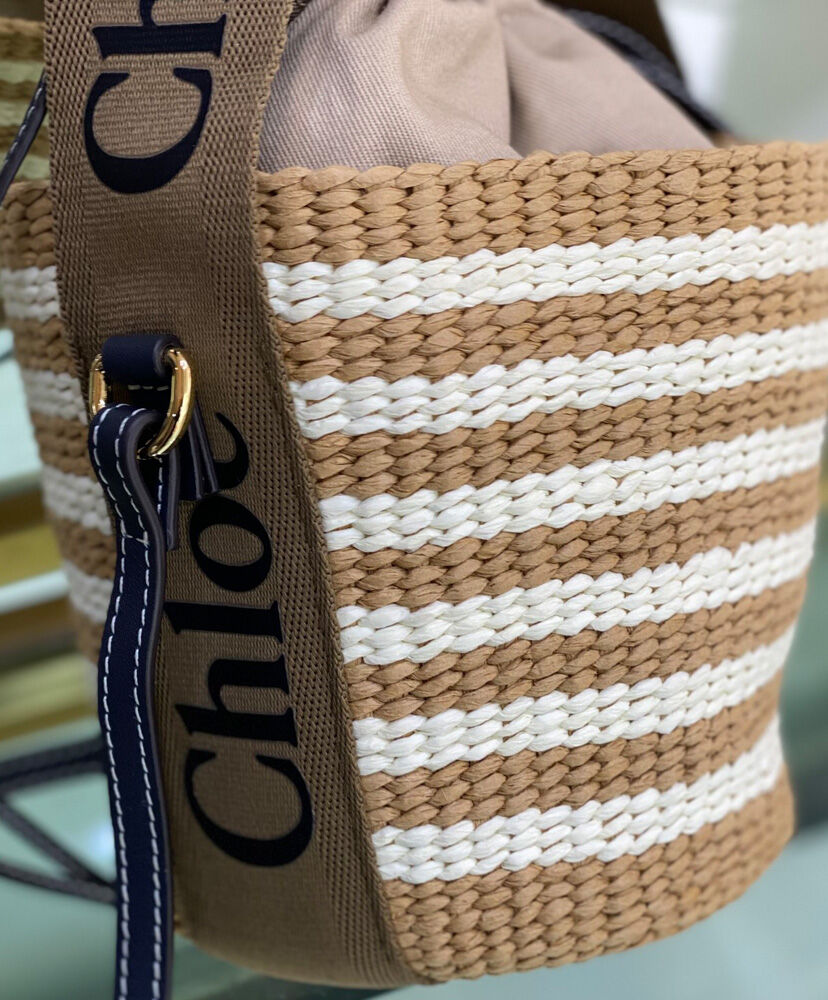 Chloe Small Woody Basket Handbag Canvas with Leather Khaki